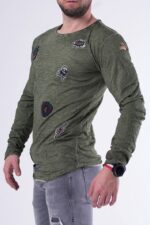 Efektowna bluzka z eleganckim wykończeniem rękawów w kolorze khaki - obrazek 2