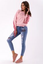 Delikatna bluza z praktycznymi kieszeniami w kolorze pudrowym różu - obrazek 5
