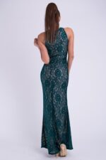Stylowa sukienka o eleganckiej linii w kolorze butelkowej zieleni - obrazek 3