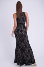 Elegancka sukienka z efektownym wykończeniem w kolorze czarnym - obrazek 3