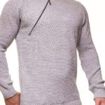 Modny sweter długi męski w kolorze jasnoszarym