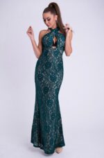 Stylowa sukienka o eleganckiej linii w kolorze butelkowej zieleni