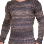Modny sweter ciepły męski w kolorze camelowo-szarym