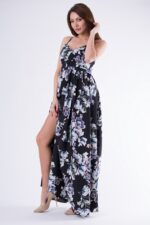 Elegancka sukienka w kwiaty w kolorze czarnym - obrazek 3